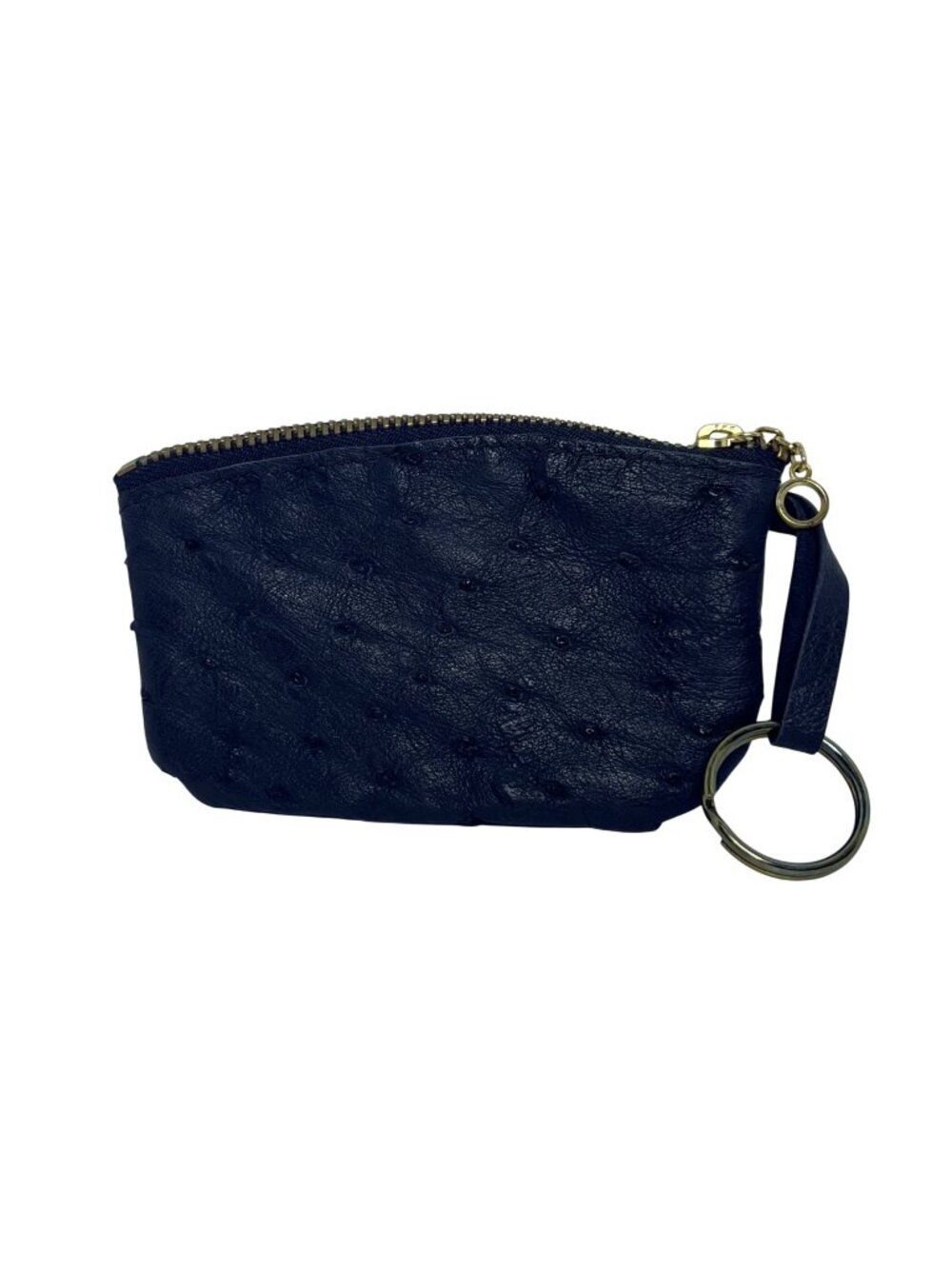Black Ostridge Zippered Coin Purse With Key Ring (6427)